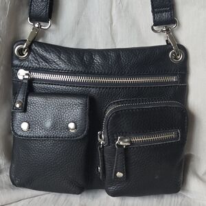Vintage Fossil Sutter Soft Black Leather Crossbody